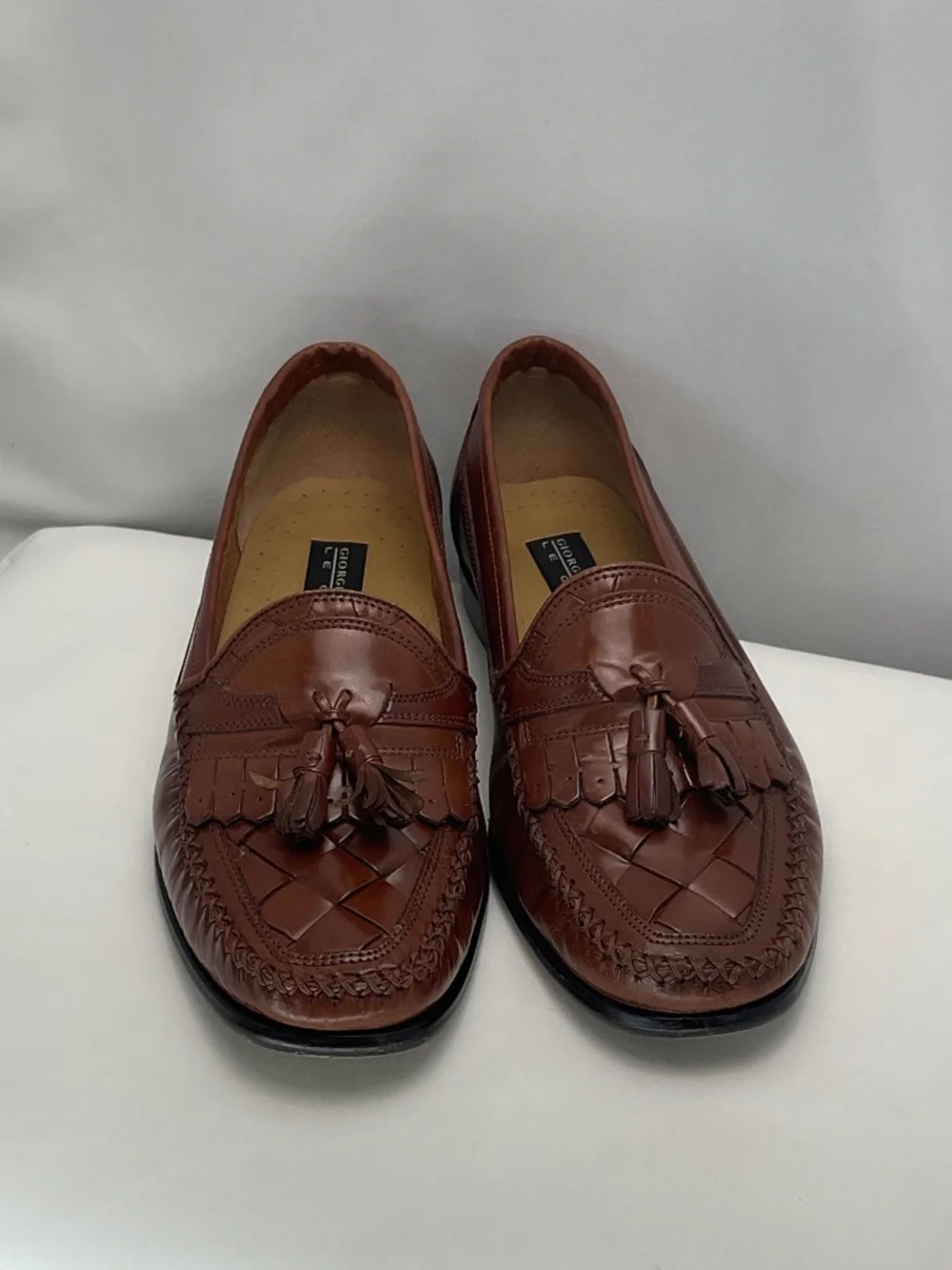 Giorgio Brutini Le Glove‎ Men’s 8.5 Brown Tassel Woven Leather Loafers